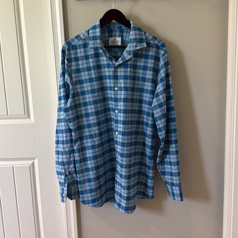 Mizzen + Main Mens Multicolored Plaid Trim Fit Long Sleeve Front Button Shirt XL